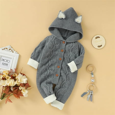 

Hunpta Newborn Infant Boy Girl Knitted Sweater Baby Hooded Jumpsuit Romper With Fox Ears Cotton 1 Piece Outfits Clothes