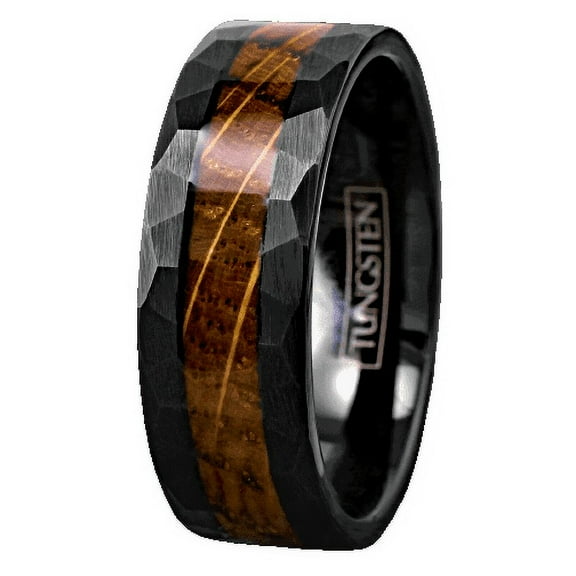 Tungsten Rings for Men Wedding Bands for Him Womens Wedding Bands for Her 8mm Black Charred Whiskey Barrel Wood