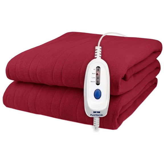 Pure Warmth Solid Flannel Electric Heated Warming Full Blanket Red