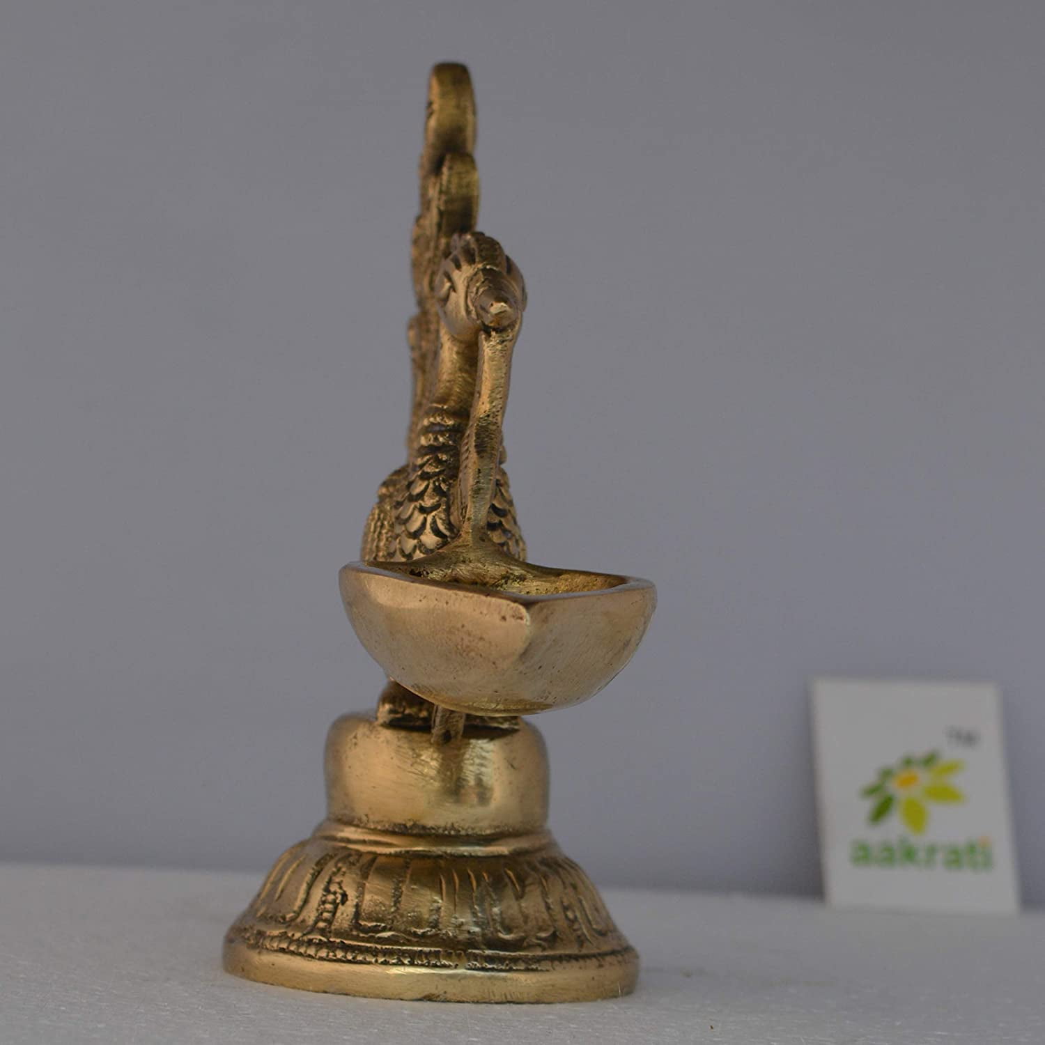 Aakrati Table Diya - Peacock Oil lamp - Metal Brass Antique Finish Worship - Prayer Deepak