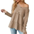 thumbnail image 5 of WREESH Womens Fashion Tunic Tops Jacquards Knitting Solid Color V Neck Pleated Henley Long Sleeve Loose T-Shirt Pullover Khaki, 5 of 5