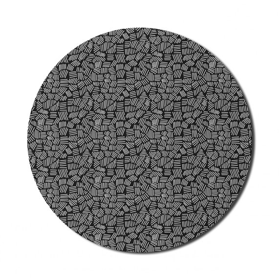 Abstract Mouse Pad for Computers, Stripes Dashes Randomly Scattered Simplicity Irregular Strokes Brush, Round Non-Slip Thick Rubber Modern Mousepad, 8" Round, Charcoal Grey and White, by Ambesonne