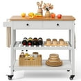 thumbnail image 5 of Kitchen Island Cart on Wheels with 2 Open Tiers Storage Shelves, White, 5 of 9