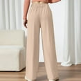 thumbnail image 6 of ZHOUCHANKIDS Women's Wide-Leg Pants Stretch Casual Pants High Waist Flowy Trousers Solid Color Long Pants with Dragging Hem Everyday Comfort Elegant Style Khaki, 6 of 6