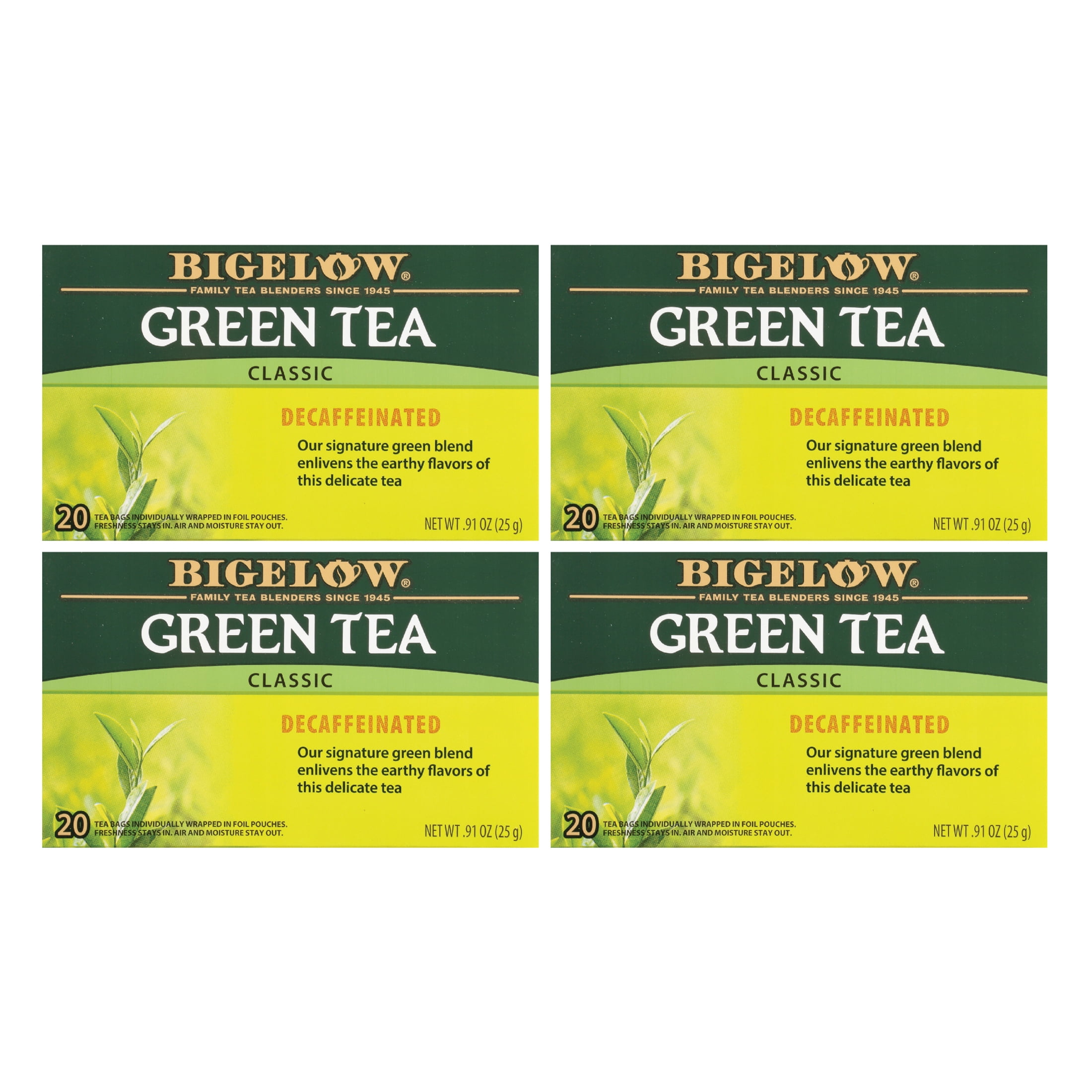 Bigelow Decaffeinated Green Tea, 20 Ct Tea Bags, 4 Pack