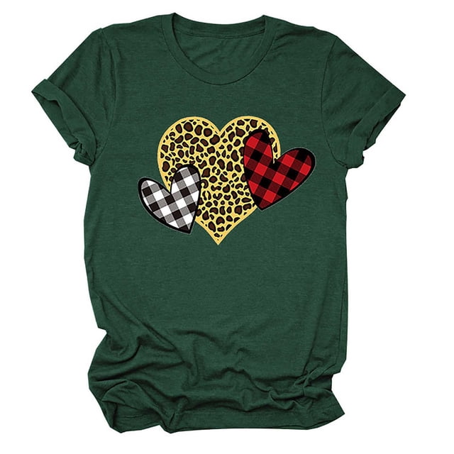 Hauts d'Été pour Femmes 2023 Chandail pour Femmes Amour Imprimé Léopard T-shirt à Manches Courtes Hauts