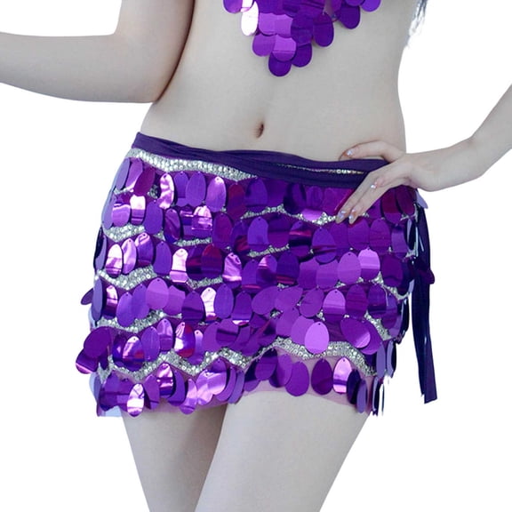 QHFBli Sequin Skirt Sparkly Mardi Gras Belly Dance Mini Skirts for Women