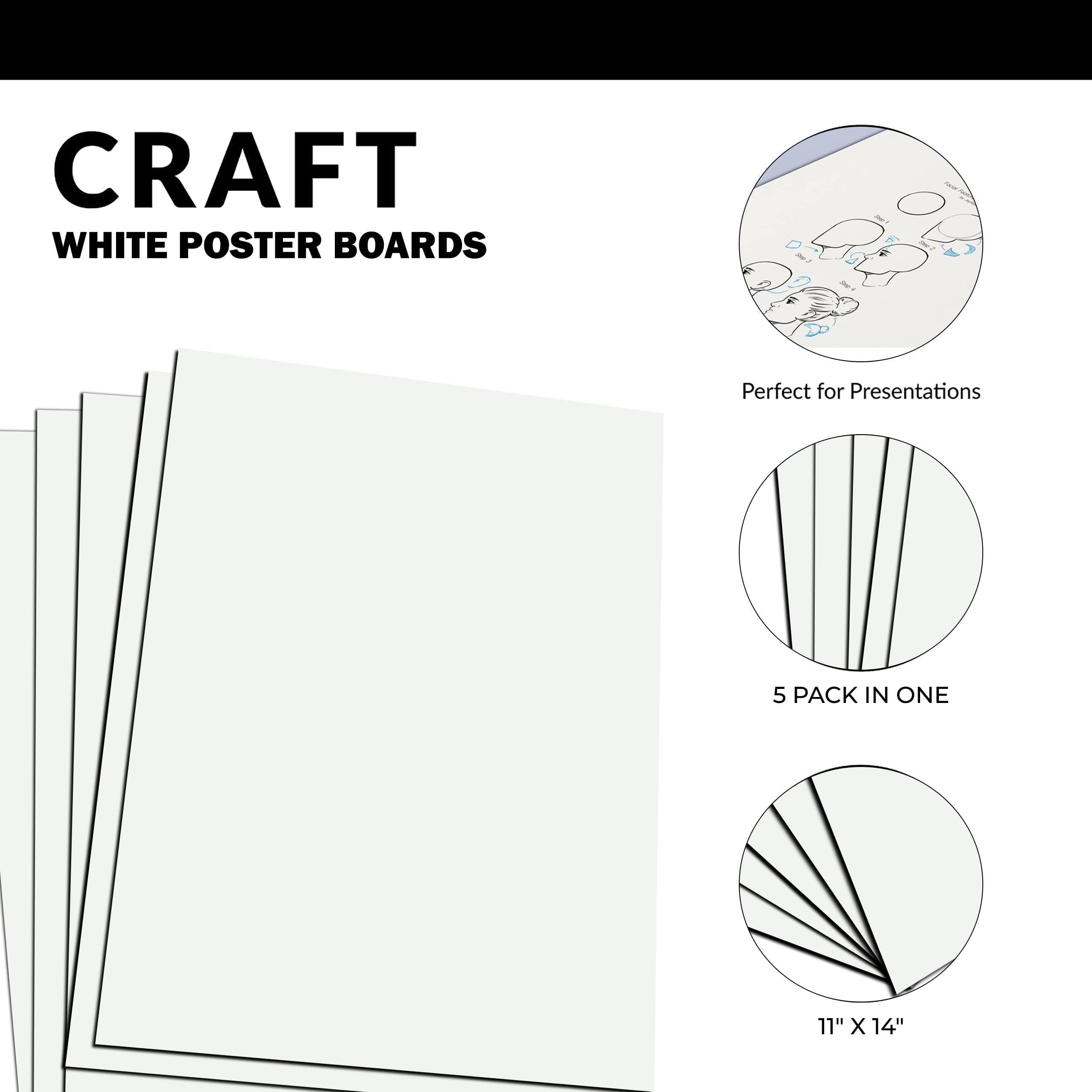 White Poster Board 5 Shts 11X14