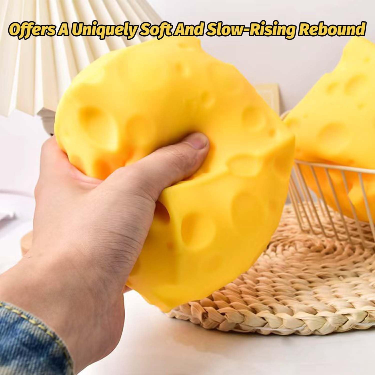 Huge Squish Cheese Cube Big, 3.93 in Extra Large Squeeze Cheese Stress Ball for Adults, Help for Relax Focus Stress Relief, Sensory Fidget Toys Favors Easter Basket Stuffers