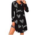 thumbnail image 2 of Lorytime Women Night Dresses Gowns Knee Length Long Sleeve Nightgowns V Neck Love Letter Heart Print Sleepshirts Pajamas Dress Sleepdress Comfy Soft Lounge Nightdress Black S, 2 of 7