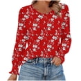 thumbnail image 2 of VgaVtl T-Shirts à Manches Longues pour Femmes Automne Hiver Haut Floral Régulier Décontracté sous-Vêtement Élégant Chemises Rouges, TG, 2 of 6
