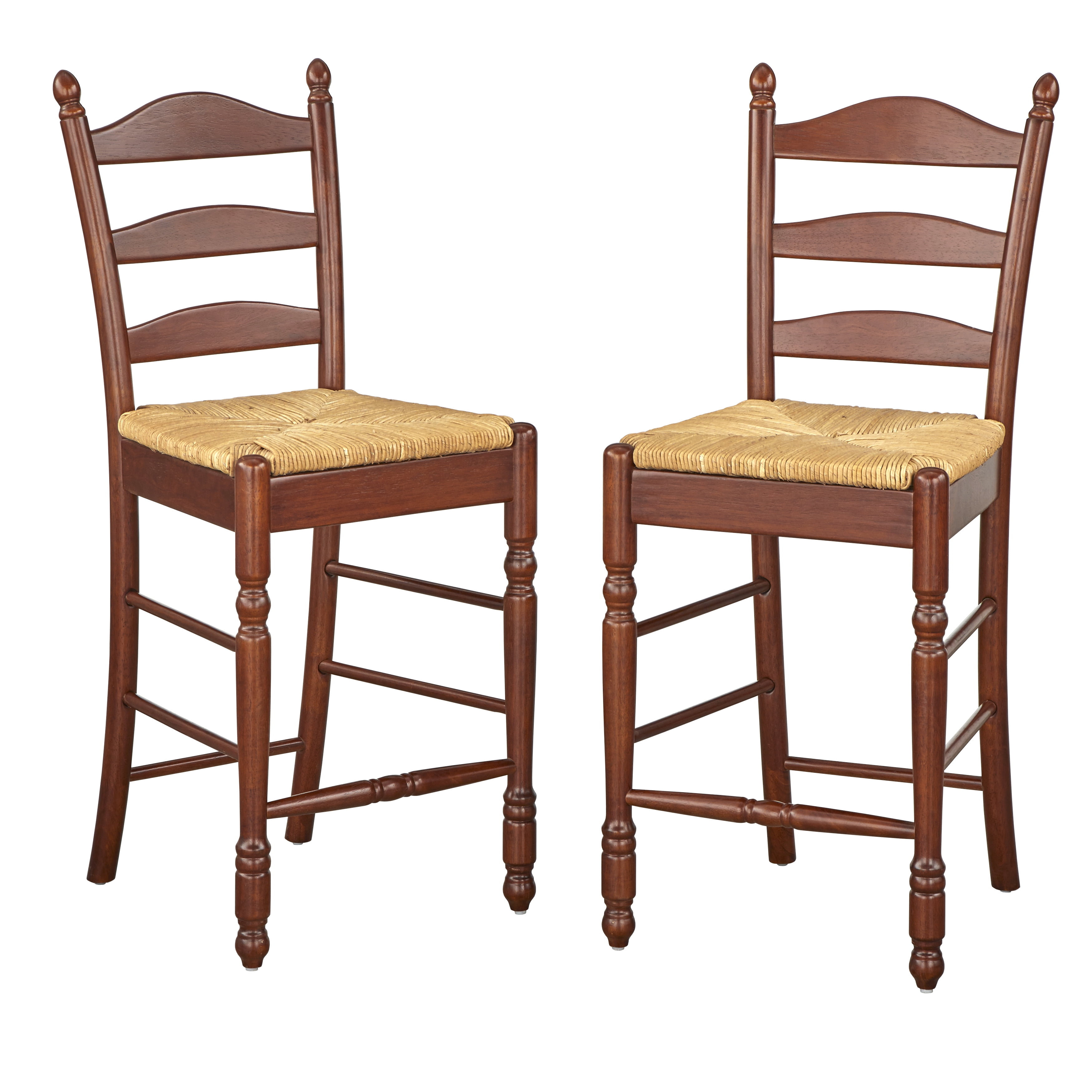 TMS Farmhouse Ladder Style Mid-Back Wood Counter Stools, Set of 2, 24" Seat Height, Walnut/Natural