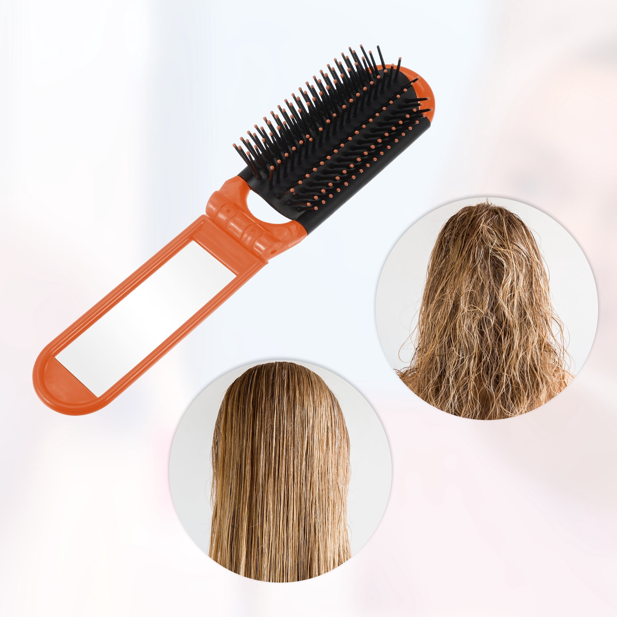 Unique Bargains 1Pc Portable Foldable Mirror Comb Orange