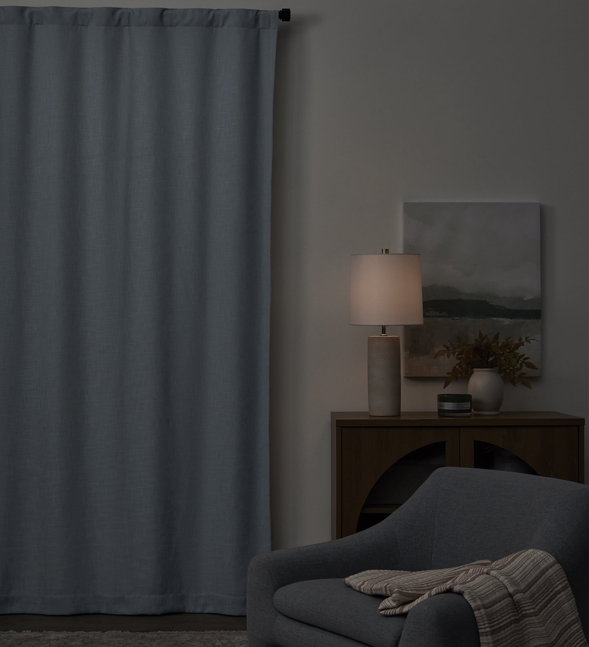 Better Homes & Gardens 100% Blackout Linen Blend Single Curtain, 50x108, Blue Water