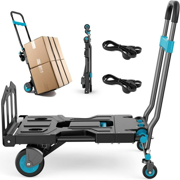 Halicool 2 in 1 Folding Hand Truck, Foldable Dolly with Wheels 330LBS Capacity, Collapsible Hand Truck with 3-Gear Retractable Handle, Collapsible Dolly for Moving, Blue