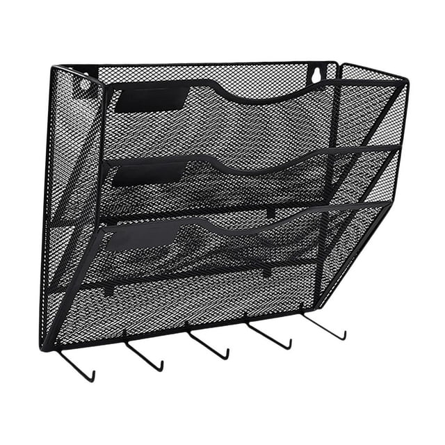 Rongfmy Wall Mount File Document Organizer, File Holder for Sorting Literature Catalogs, Mesh Metal Space Saving Magazines Letter Rack Black