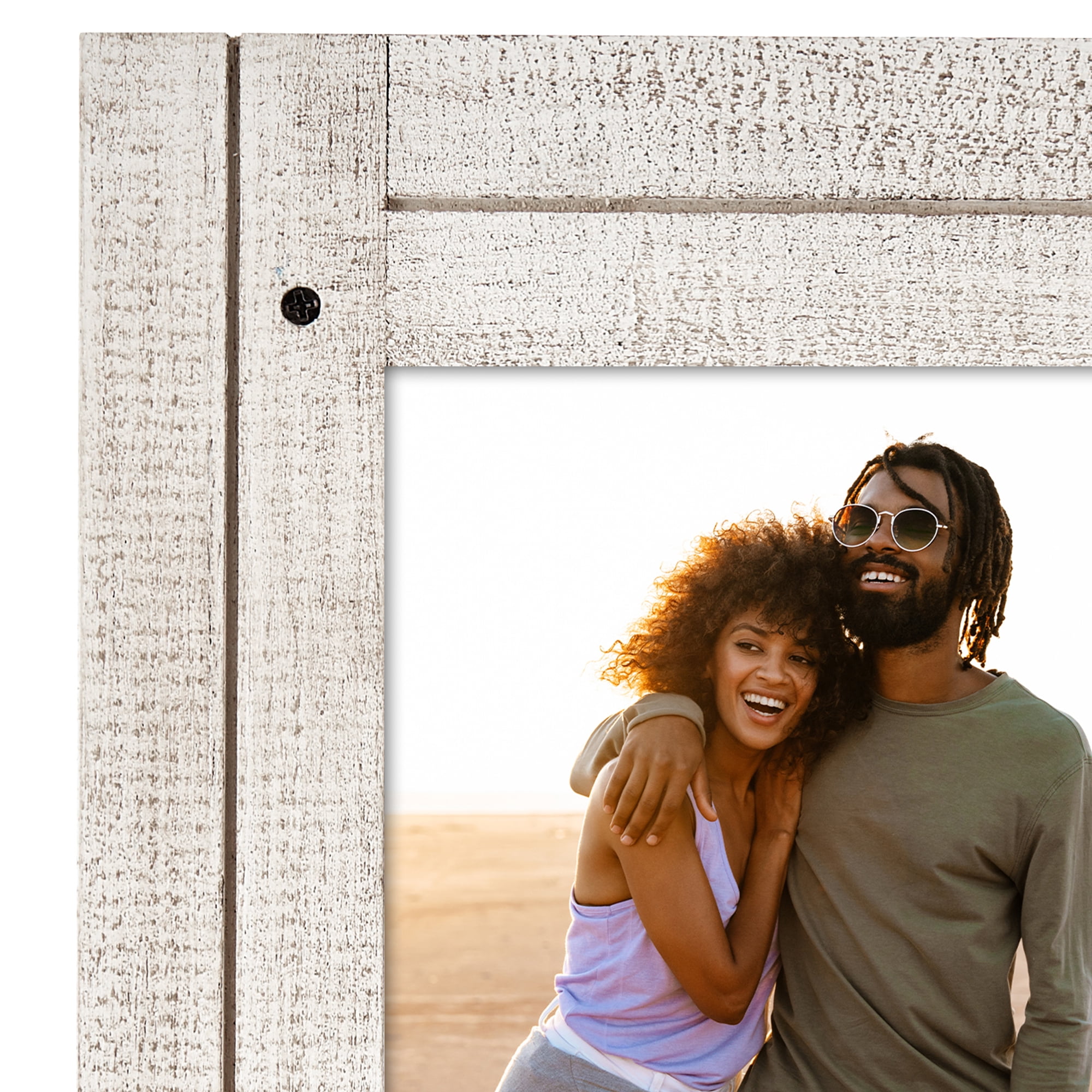 Americanflat 5x7 Picture Frame Polished Crystal Clear Glass Hampton Collection Distressed Frames - Aspen White