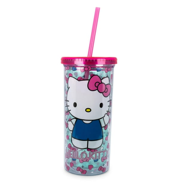 Vaso para bebidas frías Sanrio Hello Kitty Bows and Hearts, 600 ml, con pajita