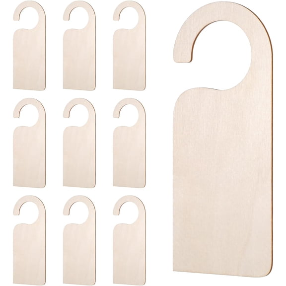 10 Pack Unfinished Wooden Door Knob Sign, Blank Double Sided Hanger Plaque Natural Wood Door Sign for Office, Room, Hotel DIY Craft Project Message Notes Memo Board