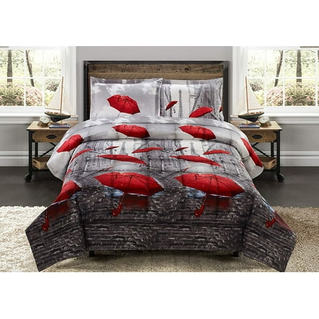 Hig 3d Comforter Set 3 Piece 3d Paris Love Effiel Tower Red