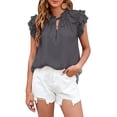 thumbnail image 1 of Sunloudy, camisetas de manga con volantes para mujer, camisetas informales de vendaje sueltas de verano de Color sólido, blusa, ropa de calle Sunloudy  moda, 1 of 4