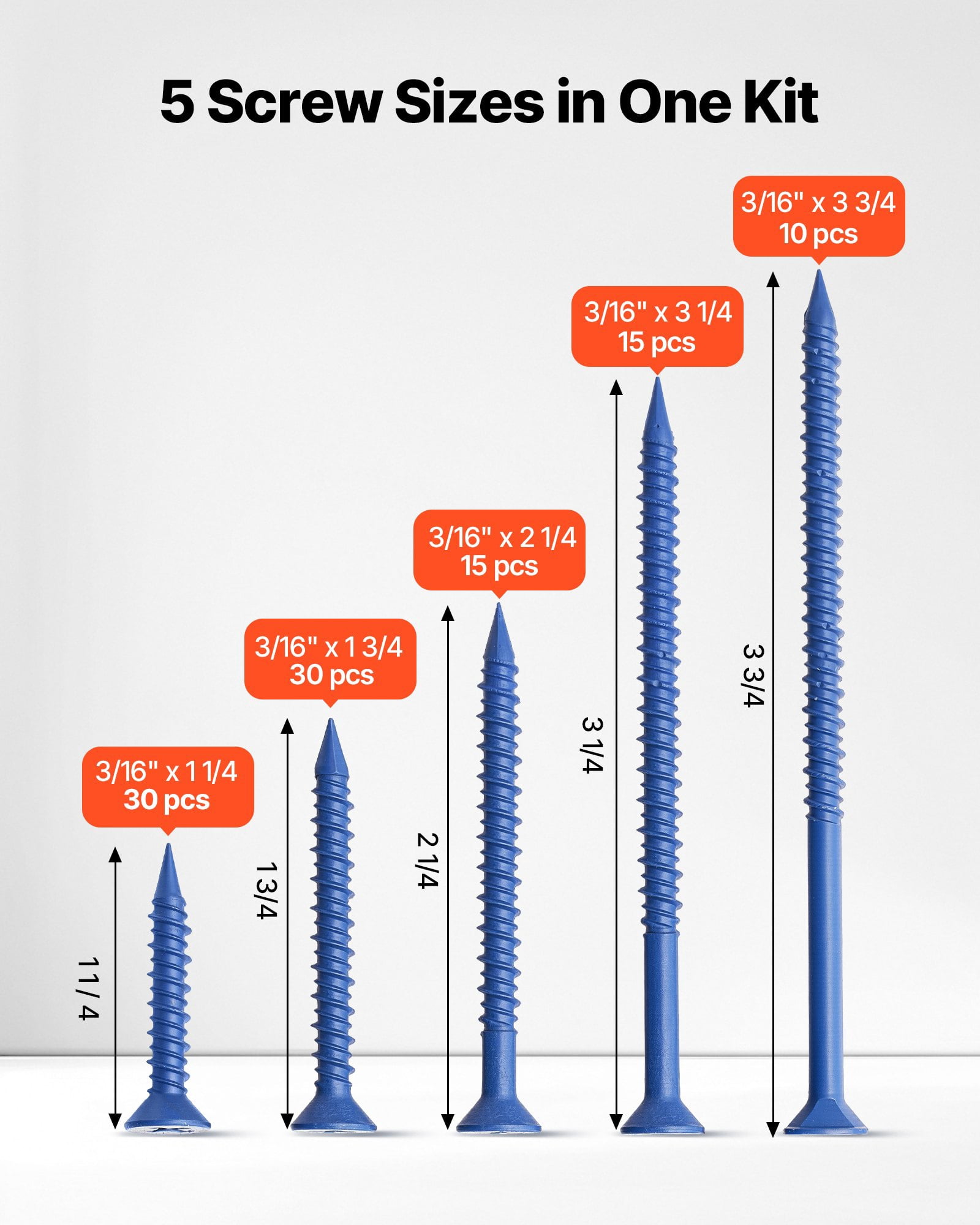 (Weiyi-EC)-- Concrete Screws Masonry Screws 3/16 Inch 100 PCS 5 Lengths Phillips Head **--（ uip;'l,）