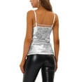 thumbnail image 3 of INSPIRE CHIC Blouse à Sequins pour Femmes Panneau en Maille Sans Manches Top Clue Cami Argent TP, 3 of 7