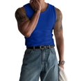 thumbnail image 2 of Men'S Ribbed Knit Form-Fitting Workout Wide Shoulder Tank Top Blue M, 2 of 8