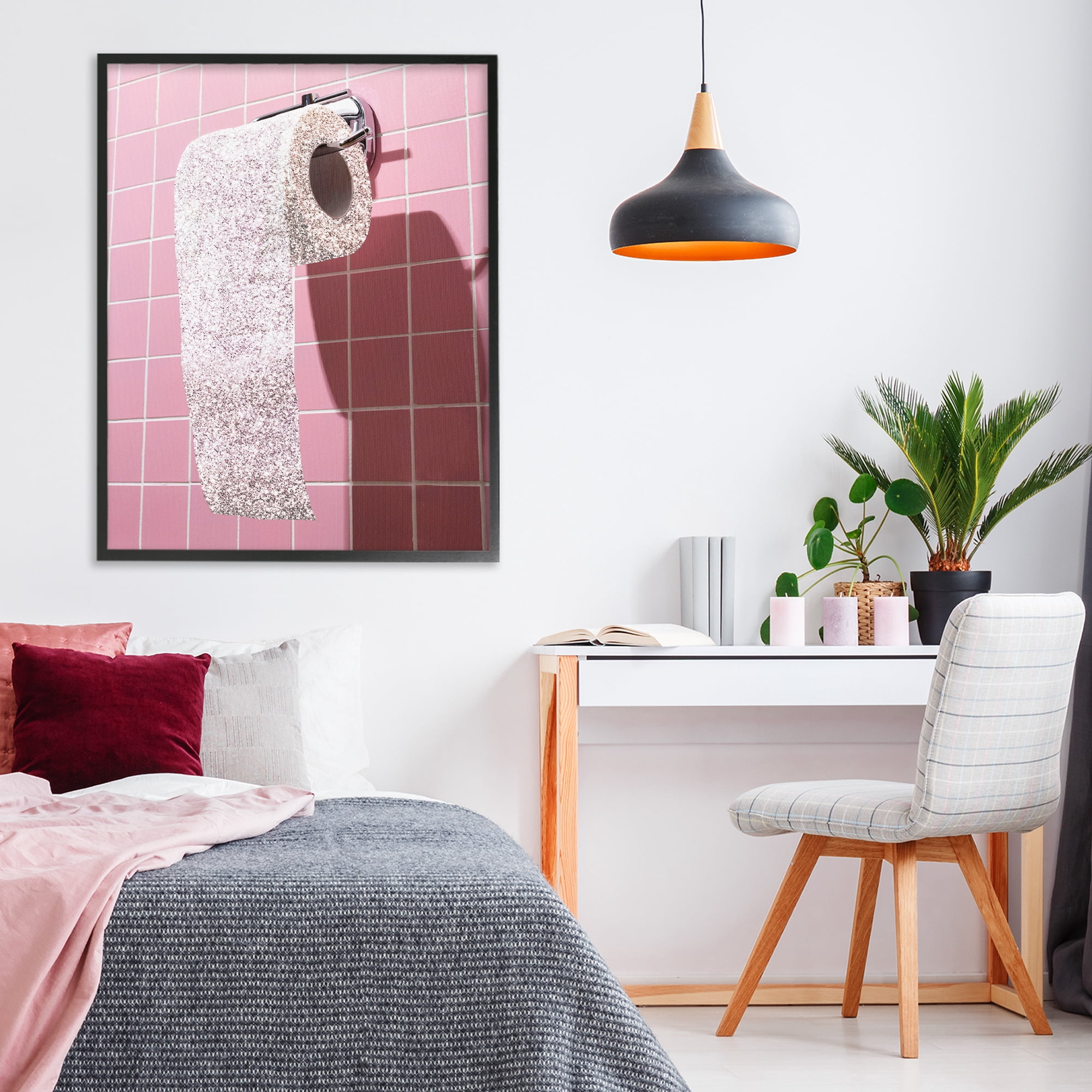 Stupell Industries Glitter Pink Toilet Paper Black Framed Giclee Art, design by CAD Designs