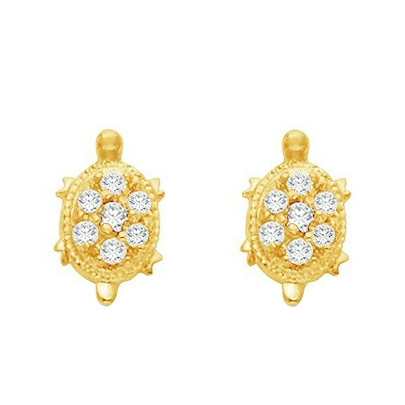 Precious Stars 14K Yellow Gold Cubic Zirconia Turtle Screwback Earring Studs