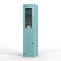 100% Solid Wood 16.5" Pantry Cabinet with Frosted Glass & Solid Wood Door, Adjustable Shelves, Aqua Blue