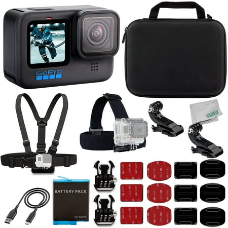 SSE GoPro HERO10 (Hero 10) Black with Starter Accessory Bundle: 1x Replacement Batteries, Water Resistant Action Camera Case, Chest & Head Straps with Action Camera Mount & Much More