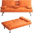 thumbnail image 2 of Faux Leather Convertible Folding Futon Sofa Bed with Adjustable Backrest, Movable Armrests, and Cup Holders for Living Room and Small Spaces, 2 of 9