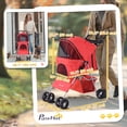 thumbnail image 3 of PawHut Dog Stroller, One-click Folding Pet Stroller with Cup Holder, 4 Wheels Travel Carrier w/ Brakes, 360° Swiveling Front Wheels, Storage Basket, for XS/Small Dogs Cats, Red, 3 of 10