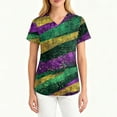 thumbnail image 3 of Resicozy Mardi Gras Scrub Tops for Women Plus Size V Neck Short Sleeve Trendy Holiday Print Working Nurse Uniform with Pockets Green#1 5XL, 3 of 4