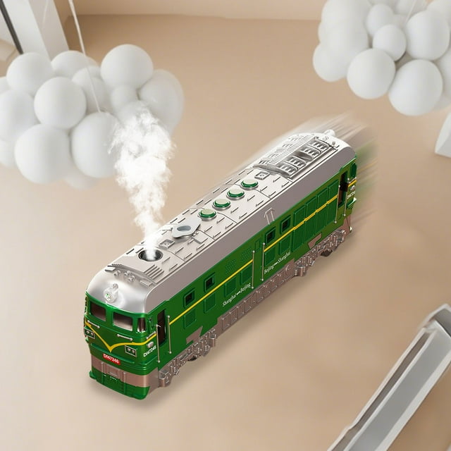 Cagogo Jouet de Train à Moins de 5 $, Jouet de Train à Vapeur Vert Nostalgique, Modèle de Chemin de Fer à Grande Vitesse avec Lumière Pulvérisante, Chariot à Inertie, Jouet Classique Rétro pour Enfants, Ensemble de Train Interactif