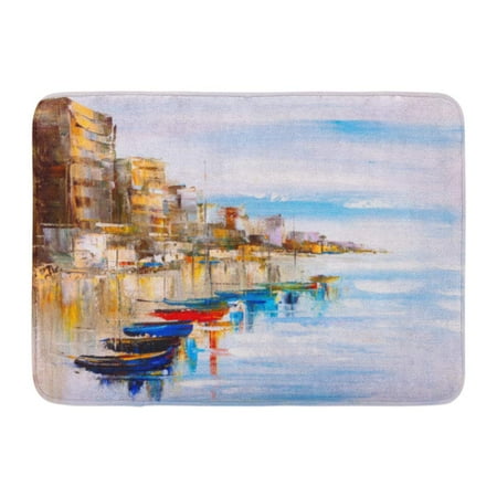 Watercolor Harbor - GODPOK Painter Colorful Sea Oil Painting Harbor View Abstract Watercolor Rug Doormat Bath Mat 23.6x15.7 inch