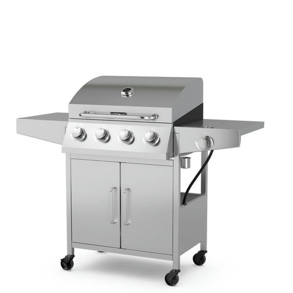 Spaco 50000BTU 5-Burner Propane Gas Grill with Side Burner and 2 Prep Tables-Silver, Camp Stove for Outdoor Cooking