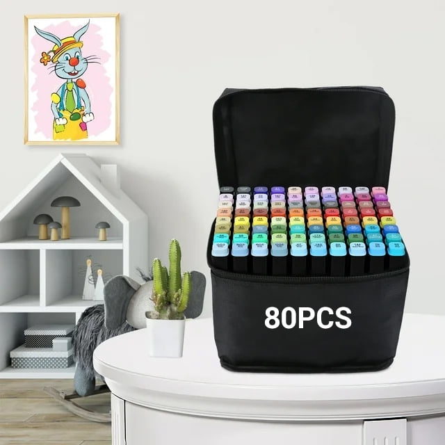 Alcohol Markers, ANUNU 80 Colors Dual Brush Tip Art Markers, Coloring Marker, for Book Painting Card Making, Christmas gift