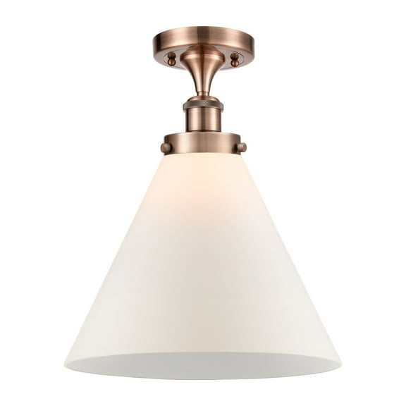 Innovations Lighting  Ballston Urban Cone - 1 Light 12" Semi-Flush Mount Antique Copper/Matte White