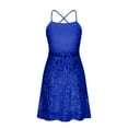 thumbnail image 4 of Ruffle Dress for Women Formal Short Spaghetti Strap Cross Criss Back Sparkly Dress Sequin A Line Swing Backless Party Prom Gown Blue L, 4 of 5