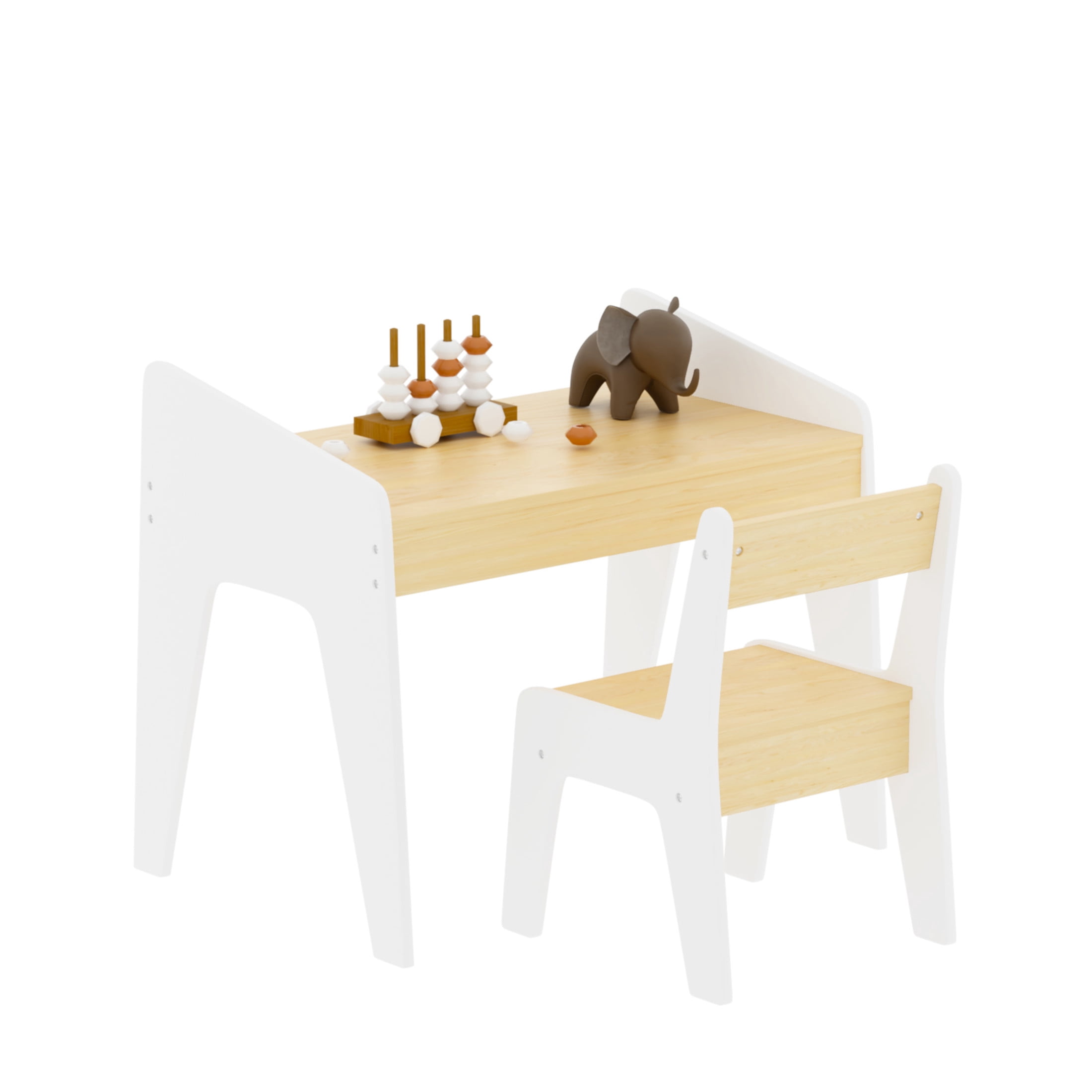Noble House Kids Wooden Study Table and Chair Set, Children's Desk for Drawing & Reading, Kids Room, White and Natural