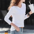 thumbnail image 5 of XPMWRP Women's Long Sleeve Shirts Casual Crew Neck Button Blouse Comfy Soft Loose Fit Solid Color Fashion Tee White M, 5 of 5