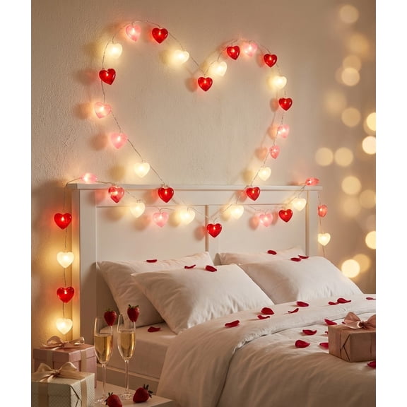 JVBTVB Valentine's Day String Lights 10FT 30 LED Heart Fairy Lights Battery Operated with 8 Modes & Timer, IP65 Waterproof Red & White Romantic Decor for Indoor Outdoor Window Tree Fireplace Gift