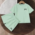 thumbnail image 2 of Eltusu Girls Outfit Sets 2 Pieces, Elastic Waist Short Sleeve Running Summer Clothing Sets Green Size 3-4T, 2 of 5