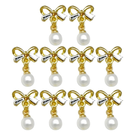 UDIYO 10Pcs Nail Ornaments Shiny Visual Effect Fade-Resistant Bright Color Rust-proof Wide Application Decorative Alloy DIY Bow-knot Style Metal 3D Nail Ornaments for Nail Salon