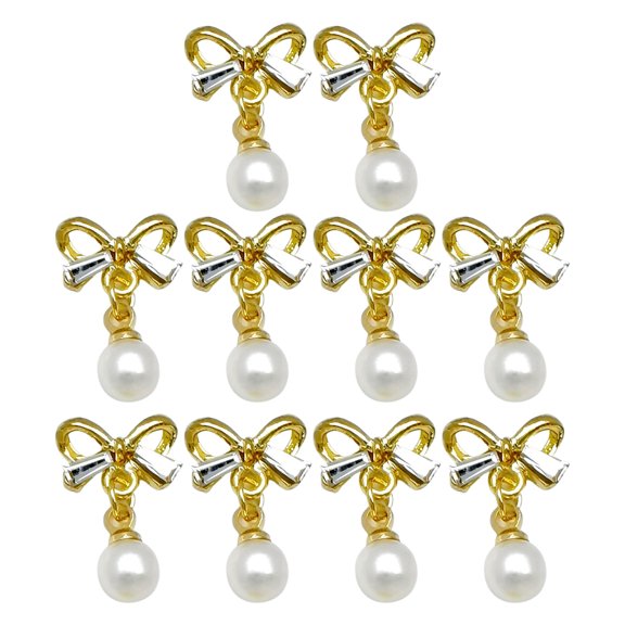 UDIYO 10Pcs Nail Ornaments Shiny Visual Effect Fade-Resistant Bright Color Rust-proof Wide Application Decorative Alloy DIY Bow-knot Style Metal 3D Nail Ornaments for Nail Salon