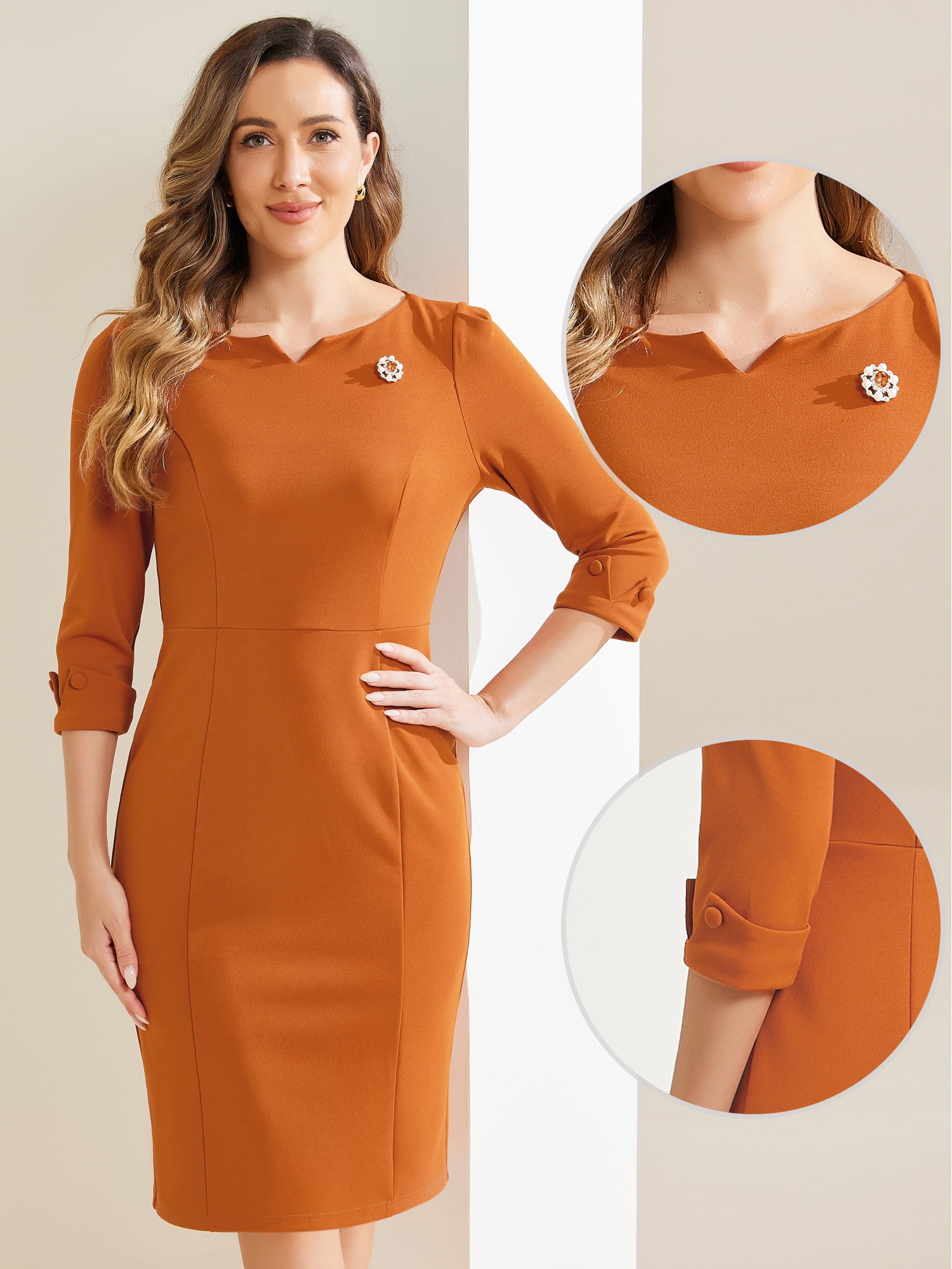 DARING DIVA Sweetheart Neck Slim Fit Work Midi Dress XL Orange