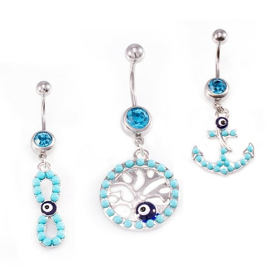 Belly Button Ring Pack of 3 / Tree of life, Infinite love, Hamsa Hand Anchor Owl