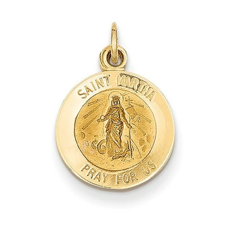 14k Yellow Gold Engravable Saint Martha Medal Pendant.